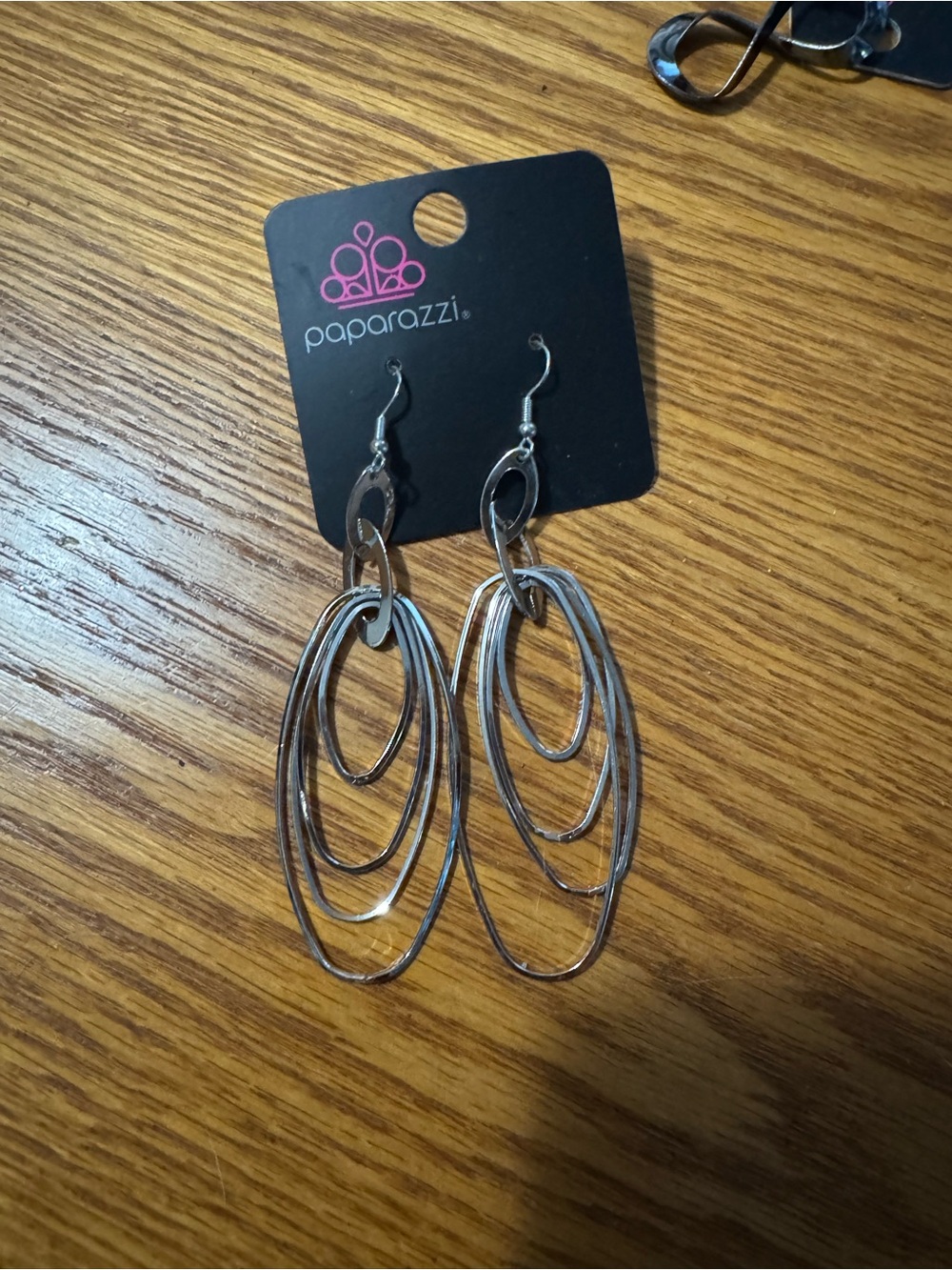 paparazzi Silver Layered Oval Hoop Dangle Earrings